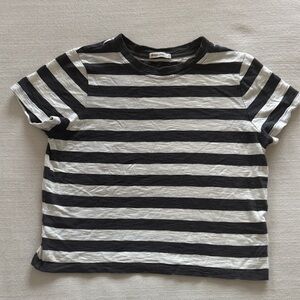 Marine Layer Cropped Striped Dark Grey and White Tee